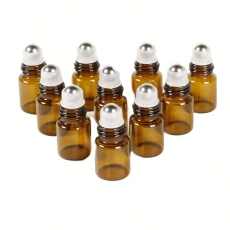 XGJSet de 10 frascos de d áar 2 ml con roll on de acero inoxidable. Renab y portáti. Ideal para aces esencia perfumes y erapia. - mbar - Ver 1