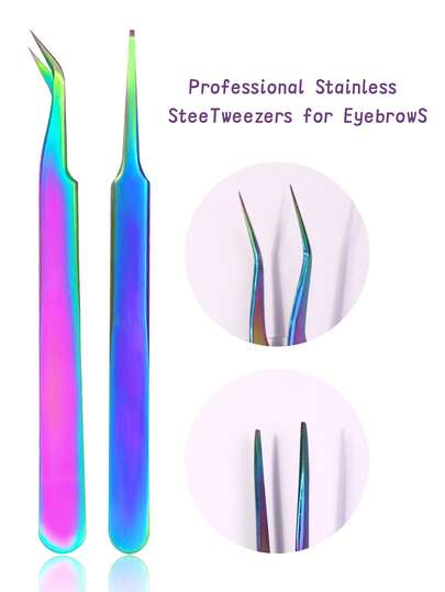 1pc Iridescent Color Beauty Gold Tweezers For Hair Removal Professional Tweezers Set Mini Tweezers For Travel Tweezers For Facial Hair Eyebrow Shaping Precision Tweezers Best Tweezers For Sensitive Skin, Multi-Purpose Beauty Tweezers Set, Easy To Get Eyebrow Details, Multi-Shaped Head Design