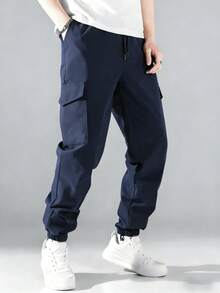 Quần cargo nam màu trơn, nhẹ, nhiều túi, ống côn thời trang, quần đi bộ đường dài ngoài trời thường ngày. - Màu xanh lam - Xem 2