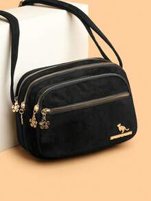 Mini Solid Color Suede Crossbody Bag, Multi-Compartment Shoulder Bag, Fashion Versatile Coin Purse & Phone Pouch - Black - View 10
