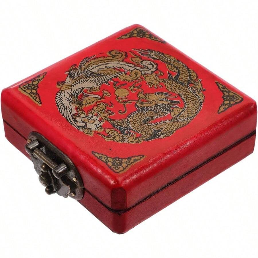 Chinese Jewelry Box Handmade Vintage Jewelry Organizer Wooden Box Antique Trinket Case Dragon Bangle Container Bracelet Holder For Women Treasure Earring - Red - View 1