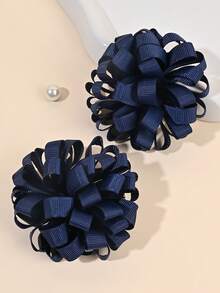 2入組海軍藍毛絨花髮夾,適合兒童 - 藏蓝色 - 查看 3