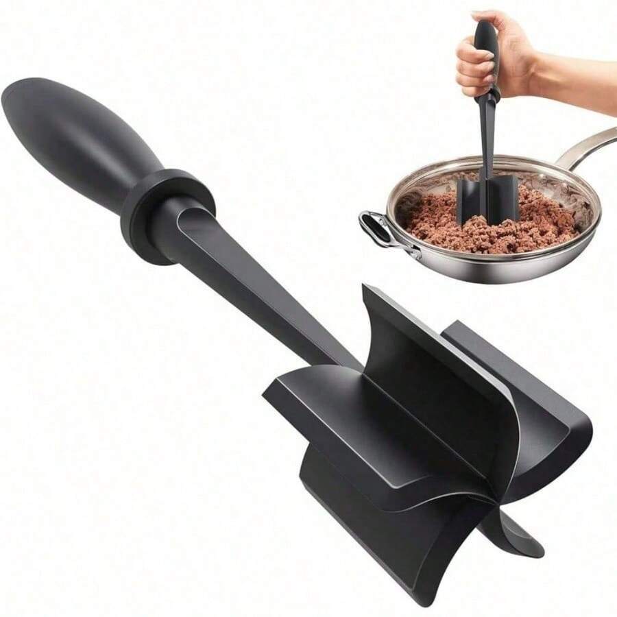 Heat-Resistant Meat Chopper & Masher – Heavy Duty Ground Beef Smasher, Hamburger Chopper, Potato Masher – Non-Stick Nylon Kitchen Tool For Mixing, Chopping, Cooking - 黑色 - 查看 1