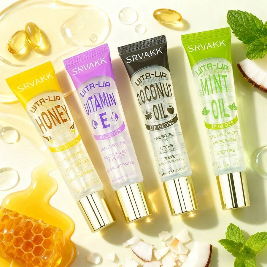 8pcs Vita-Lip Clear Lip Gloss  Ultra-Hydrating & Soothing Formula With Vitamins, High-Shine Non-Sticky Finish Lip Balm With Mint, Rosehip, Coconut, Mango, Argan, Honey, Shea - 8pcs/set - View 1