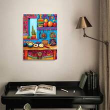 1pc Mexican Kitchen Wall Art Framed Painting - Colorful Traditional Mariachi Musician & Cultural Decor, Wrapped Canvas Wood Frame,  Ready-To-Hang For Farmhouse, Contemporary, For Home Office, Living Room, Bar - 彩色 - 查看 3