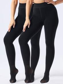 1/2 Pairs Women's 600D High Elasticity Fleece Thermal Lined Tights, Fashionable Minimalist Pantyhose - Multicolor - View 26
