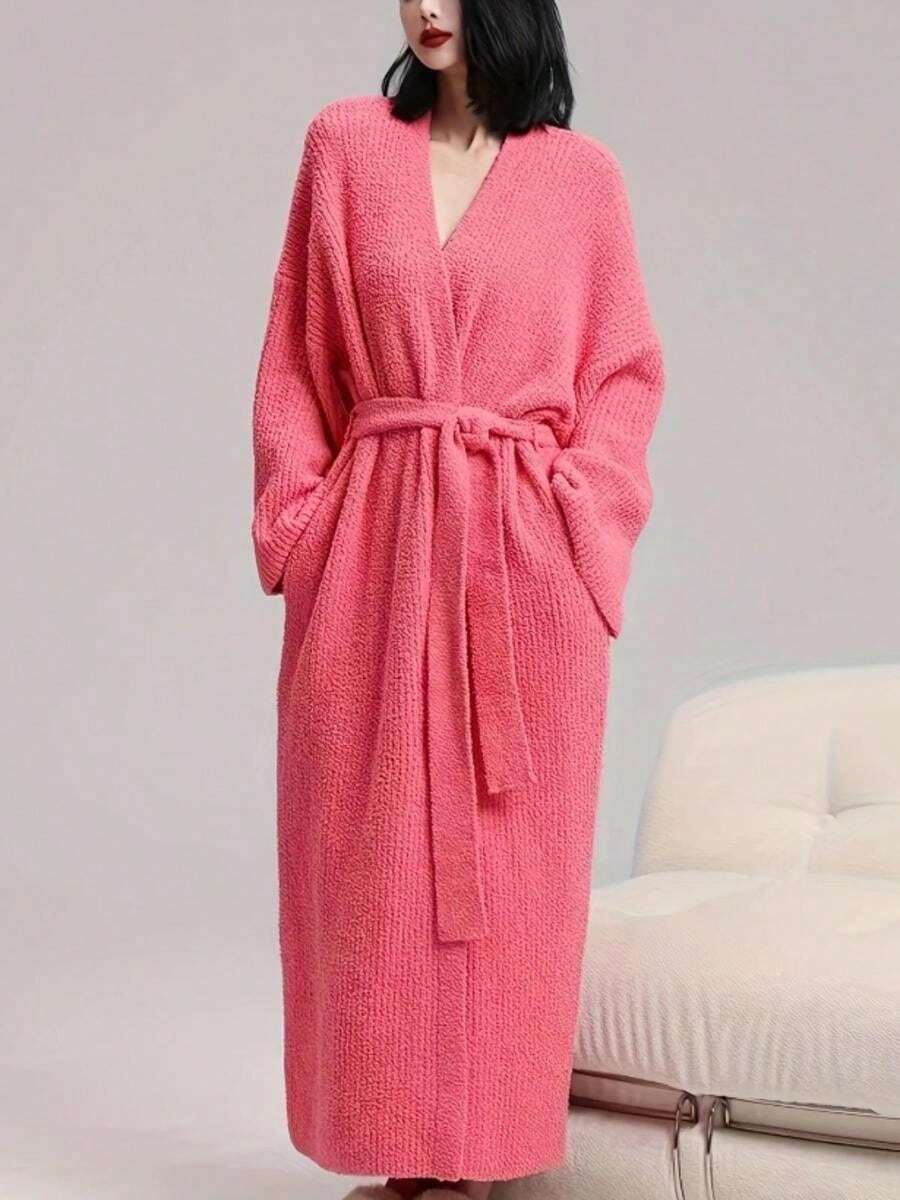 Black Friday1-[COZY Soft Plush Feel]Women's Double-Sided Fleece Robe|Thickened Long Plush Loungewear|Warm Flannel Pajamas For Fall & Winter|Soft, Cozy, And Wearable Indoors & Outdoors - 玫紅色 - 查看 1