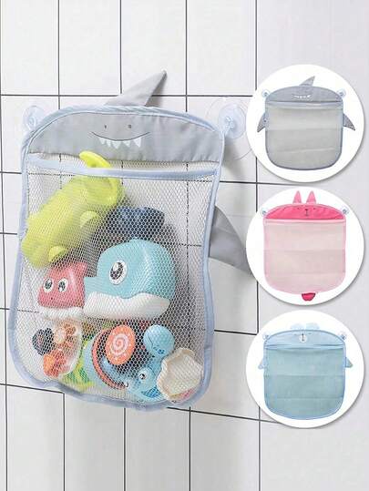 Cartoon Grid Toy Storage Organizer Bag, Suitable For Kitchen, Bathroom, Children's Bath Toys, Suction Cup Bathroom Hanging Bag, Bathtub Hanging Storage Basket, Can Organize Toys, Bathroom Supplies, Home Essentials, Home Organization, Great Gift For Women, Mothers