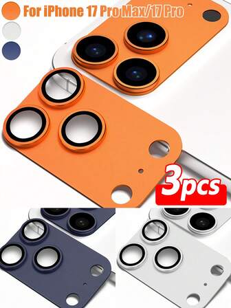 ZYONS 3 st. kameralinsskydd för iPhone 17 Pro Max - Premium 9H härdat glas, stark vidhäftning | Kompatibelt med telefonskal, perfekt passform | Superhårt metallskydd, reptåligt, fingeravtrycksskyddat, dammfritt | Heltäckande skydd, förhindrar repor och stötar | Linsskydd med hög ljusgenomsläpplighet, bibehåller originalbildkvalitet | Perfekt present till familj, vänner och mobilfotografer inför jul och nyår, finns i orange/silver/blått