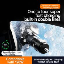 120W Fast Car Charger With Window Breaker, Retractable Charging Cables, 4-In-1 Car Charger With USB PD - With Window Breaker - View 4