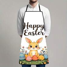 1PC Happy Easter Apron With Cute Rabbit And Colorful Eggs Design Perfect For Holiday Baking Cooking Festive Kitchen Decor Spring Seasonal Party Supplies Easter Themed Gift For Women Men Kids Celebrations - Multicolor - View 6