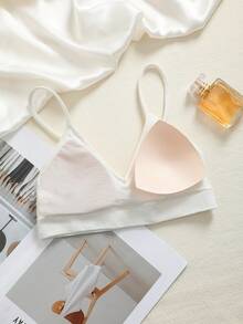 Loungeista Women's Wireless Sexy Backless Bra, V-Neck Design Removable Padded Bra, Casual Comfortable All-Match Bra, Ribbed Knit Fabric, Versatile Everyday Underwear - White - View 4