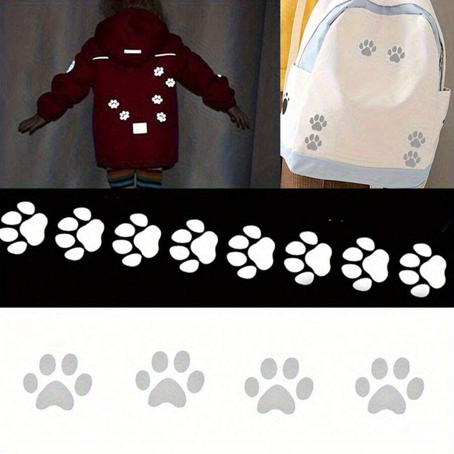 1m FG004 Dog Paw Reflective Sticker, DIY Clothing Bag Decor Heat Transfer Film, Heat Transfer Reflective Stripe - Grey - View 1