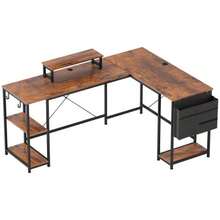 L-Shaped Desk 168 X 120 Cm Corner Desk With Storage Compartments, Storage Bag, Reversible Computer Desk With Monitor Stand, Gaming Desk For Office, Home Office, Rustic Brown - 棕色 - 查看 7