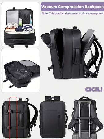 1 Pc Vacuum Compression Backpack With Luggage Strap Design.TSA Friendly Functional.Durable Nylon.Extensible Design.For Men & Women Large-Capacity Travel Backpack Multifunctional Luggage Storage Backpack Lightweight & Water-Resistant.Perfect For Travel, Hiking, Camping & Outdoor Adventures.
