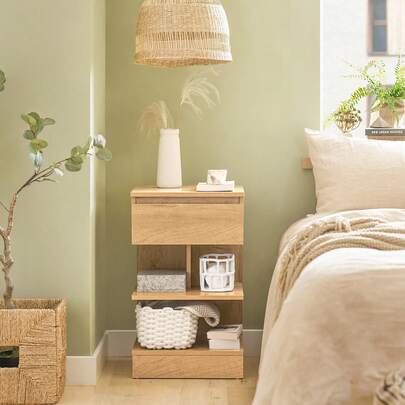 SoBuy Set Of 2 Bedside Table Bedside Cabinet Nightstand With 1 Drawer & 2 Shelves, Side Table For Bedroom Living Room White W39 X D39 X H65cm FBT49-Wx2