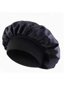 Unscented Silk Satin Sleep Cap Bonnet With Wide Brim - Comfortable Elastic Band Sleep Caps For Daily Use, Solid Color Polyester Bonnet For All Seasons - Multicolor - View 12
