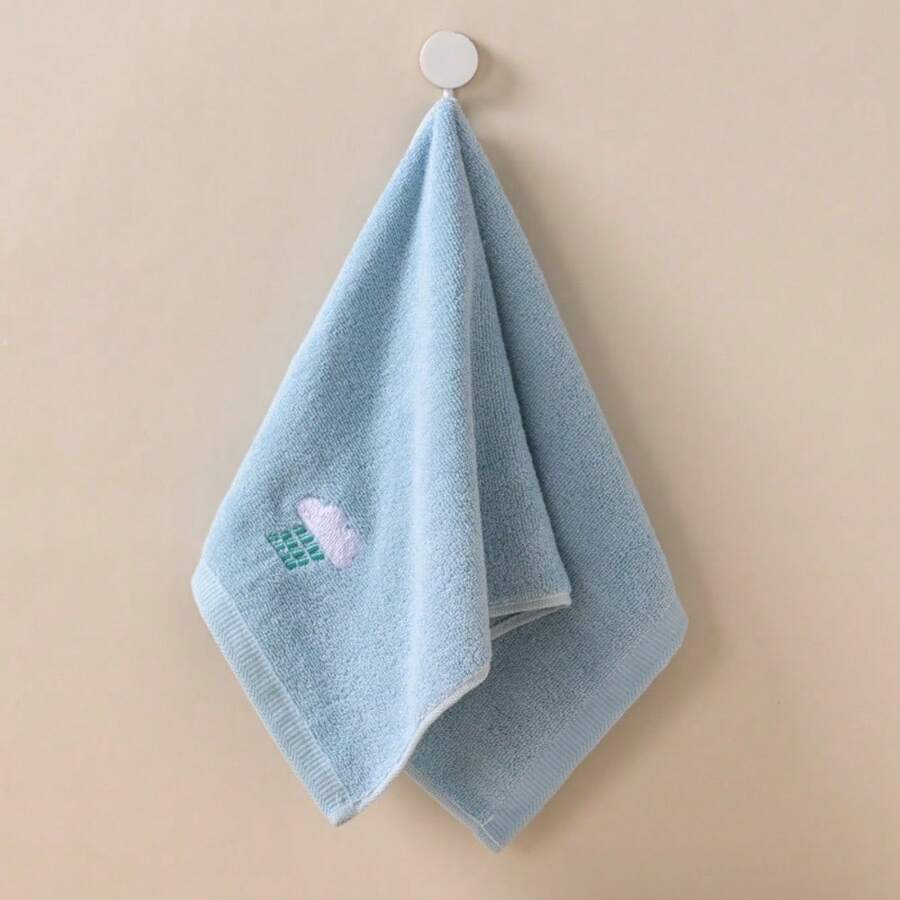 A solid color cartoon embroidered towel, a soft household face towel - Neblina azul - Ver 1