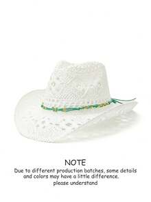 1pc Solid Color Bohemian Casual Hollow Out Decor UV Protection Woven Panama Hat, Western Cowboy Sun Hat, Versatile For All Seasons - Butterfly - View 27