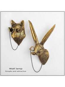 1pc Faux Copper Animal Wall Decor, Resin Crafts For Indoor Dining Room, Bedroom, Living Room (Random Style, Red Bow Decoration Included) - Multicolor - View 7