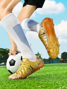 1 Pair Unisex New Low-Top Lace-Up Football Shoes With AG Long Studs, Outdoor Soccer Shoes For Grass, Suitable For Daily Football Matches And Training, Suitable For Women - Gold - View 6