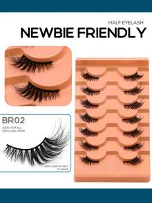 GROINNEYA 7对半截假睫毛，加长猫眼款，浓密卷翘，自然纤细，仿貂毛材质，蓬松柔软，适合日常佩戴、派对妆容、旅行必备，节日旅行必备单条假睫毛 - 半眼睫毛 - 查看 4