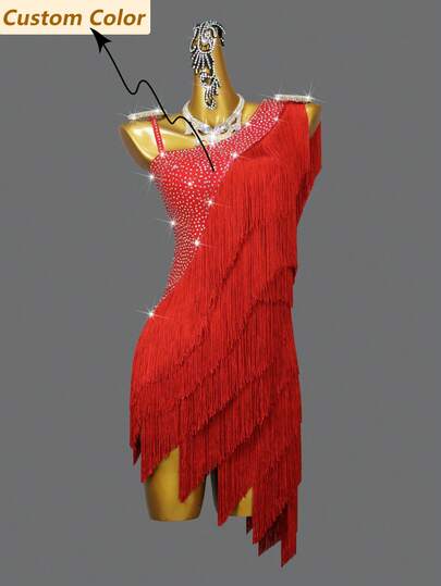 ABC Dancing Custom-Made Latin Dance Dress With Fringe For Women And Girls, Suitable For Competition, Ballroom Dance Performance, Sexy Evening Party Wear