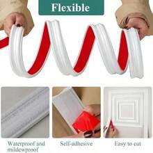 Tiras Decorativas Autoadesivas de PVC Elegantes - Flexíveis e Dobráveis, Adequadas para Paredes, Pisos e Armários; Decoração Doméstica Estilo Europeu, Decoração de Piso | Decoração Europeia | Moldes Fáceis de Instalar, Decoração de Parede e Piso - Multicolorido - Visão 12