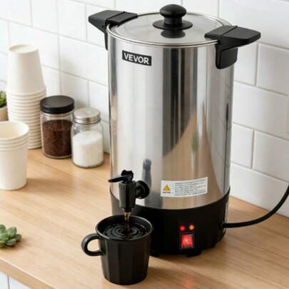 Commercial Coffee Urn, 60 Cup 9 L Hot Beverage Dispenser With Dripless Faucet, Quick-Brewing Stainless Steel Large Commercial Coffee Maker, For Catering, Business, Party, Church & Restaurant