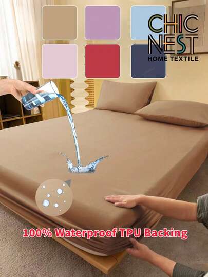 1pc Brown 100% Waterproof TPU Backing Plain Fitted Sheet, Dirtyproof Mattress Protector, Mattress Cover For Bed, Bed Sheet, Soft And Breathable, For All Size Bed -Twin, Full, King, Queen Size Sheet Deep Pocket Up To 11.8 Inch Sheet Bedspread Breathable Wrinkle-Free Better For Sleep, Machine Washable Dormitory Guest Room Dustproof Skin-Friendly Back School Bedding