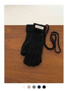 1 Pair Wool Knit Gloves, Warm Knitted Touchscreen Gloves For Women, Long Five-Finger Style, Non-Shedding, Autumn/Winter, Warm Knitted Gloves With Cord Halter, Touchscreen Cuff, Suitable For Cold Weather