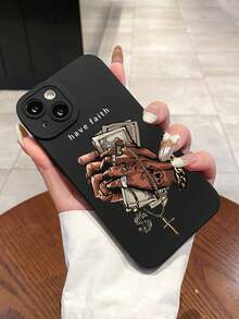 1 Dollar Items "Have Faith" Hip-Hop Money Cross Phone Case, Matte Black Soft TPU Shockproof Cover, Streetwear Aesthetic Design, Camera Lens Protection, Compatible With IPhone & Galaxy - Black - View 7