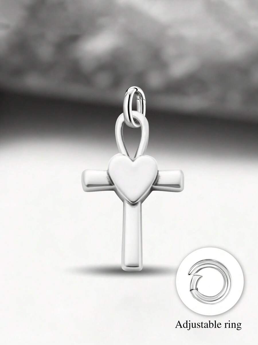 1pc Minimalist 925 Sterling Silver Simple Heart Cross Pendant, DIY Jewelry, Elegant Christmas Gift For Men & Women - Style 4 - View 1
