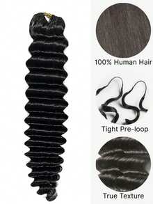 5 Packs 250g Deep Curly Feather Human Hair Extension Knotless Curly Third Generation Feather Crochet Human Hair Extension Natural Black Feather Remy Virgin Curly Crochet Hair For Knotless Boho Braids Protective Hairstyle