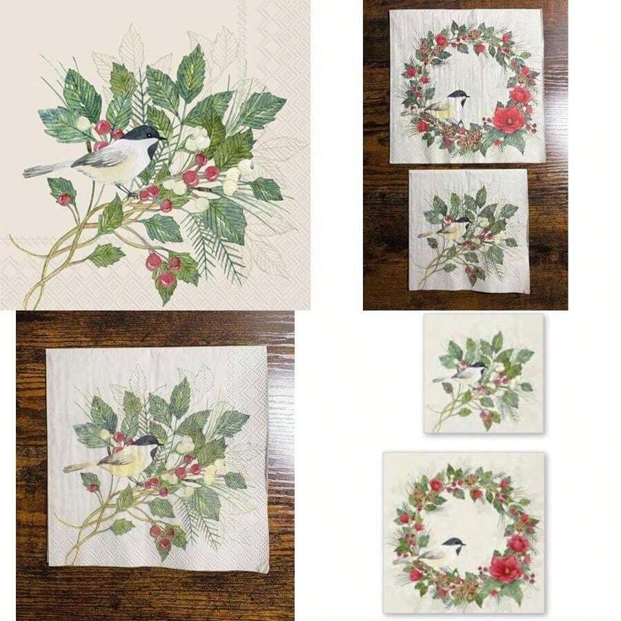 IHR Home Range - Servilletas desechables de papel de 3 capas, 8.5 x 4.5 pulgadas, corona de arándano, 16 unidades(Christmas Joy (crema) 5" x 5") - Multicolor - Ver 1