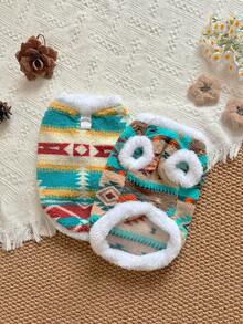 Southwestern Pattern Fluffy Pet Vest With Leash Ring - Soft & Comfortable Small Dog Vest And Cat Clothes, Warm Plush Pet Everyday Wear, Fashionable Indoor/Outdoor Pet Apparel For Small Breeds, Adorable Variety Of Pet Vests, Durable Pet Clothes With Leash Loop, Casual Daily Use Dog And Cat Outfits - Multicolor - View 10