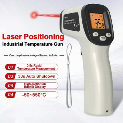 Thermomètre laser infrarouge numérique sans contact portatif, convient pour la cuisine, le barbecue, le four, plage de mesure de -50°C à 550°C (-58°F à 1022°F)