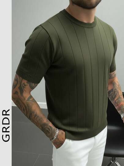 GRDR Men's Fashion Round Neck Knit Short Sleeve T-Shirt, Stylish Casual Sports Essential For Summer