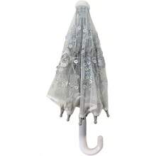 THY COLLECTIBLES Pack of 6 Mini Lace Umbrella Parasols with Sequins - Delicate Dolls Size Decorative Small Umbrella for Weddings Baby Showers Parties and Events - 11.6 inch Diameter - Blanco - Ver 7