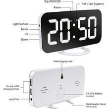 Digital Alarm ClockLarge LED Mirror Display 2 USB Charging Ports Auto Dim Mode Modern Design Clock for Bedroom Office White… - Blanco - Ver 4