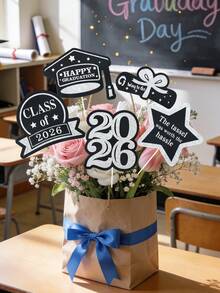 6个2026毕业季纸质花瓶插片，毕业典礼派对装饰用品，DIY花瓶插片，2026届毕业生祝贺毕业派对装饰，家居装饰，房间装饰，毕业派对餐桌中心装饰，毕业班礼物装饰品，毕业派对背景装饰，毕业礼物 - 畢業季花瓶插 - 查看 8