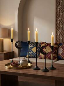 1个复古铁艺烛台，金属装饰，奢华烛台，简约设计，适合家居装饰、浪漫晚餐，星月灯笼造型