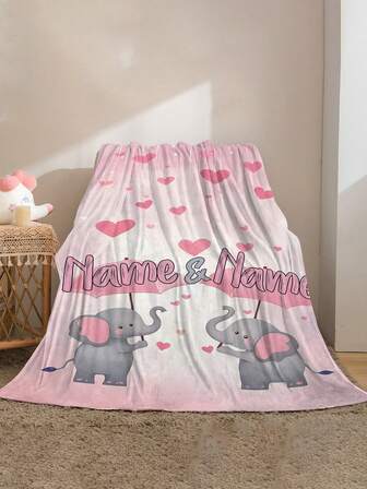 1 st. rosa elefantmönstrad flanellfilt, unik och rolig, modern minimalistisk design, anpassningsbar med ditt namn, premiumpresent lämplig för alla hjärtans dag för vänner och älskare - mjuk, lätt och varm, lämplig för alla årstider - lämplig för säng, soffa, kontor, utomhuscamping och resor - mångsidig filt, pläd, dekorativ filt