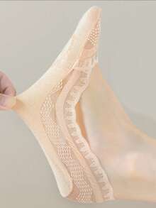 5双装女士蕾丝隐形夏季透明短袜不露踝袜套装低帮硅胶防滑船袜时尚优雅