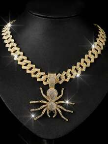 1 Set Bulldog Pendant Rhombus Cuban Chain Necklace & Bracelet, Men's Red Watch, Fashionable & Cool Men Accessories