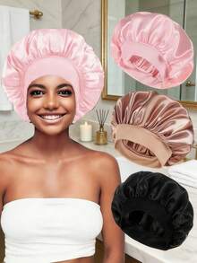 Satin Sleep Cap, Soft Elastic Hair Band, Suitable For Women With Curly Hair, Beauty Salon Hair Care Sleep Cap - Multicolor - View 3