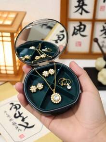 1pc Transparent Compartment Round Compact Jewelry Box, Suitable For Travel, Earrings, Rings Storage, Women Jewelry Box (Jewelry Not Included) - Multicolor - View 3