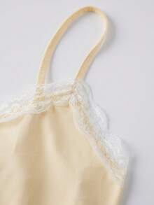 Women's Lace Trim Camisole With V-Neck, Spaghetti Strap Solid Color Tank Top For Summer Layering - 黃色 - 查看 4