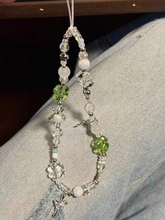 1 Piece Of Fashionable Crystal Pearl Transparent Bow Luxurious Sparkling Phone Lanyard Decoration Compatible With All Phone Cases With Transparent Patches