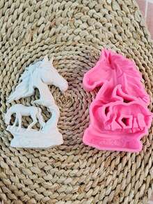 1个大马和小马蜡烛硅胶模具，DIY石膏香薰装饰硅胶模具，水泥桌面装饰硅胶模具 - 粉色 - 查看 3